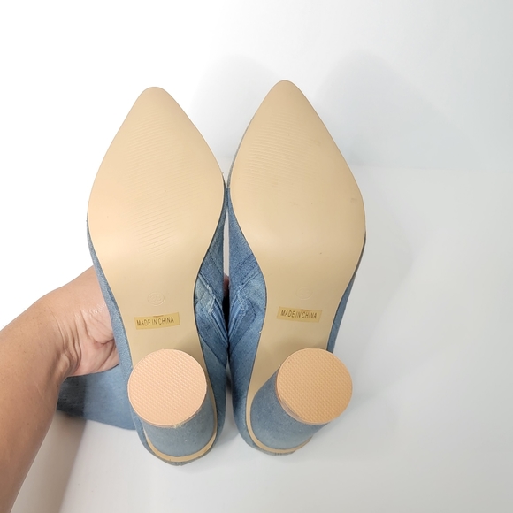 VIVA shin high faux denim jean chambray heels women's booties size 39 - Picture 8 of 12